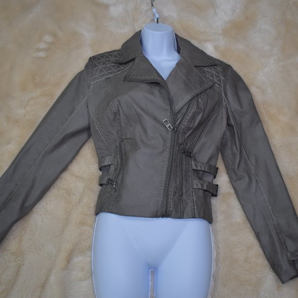 blanc noir Jackets & Blazers - Blanc Noir Faux Leather Biker jacket/ Gray/ Size M